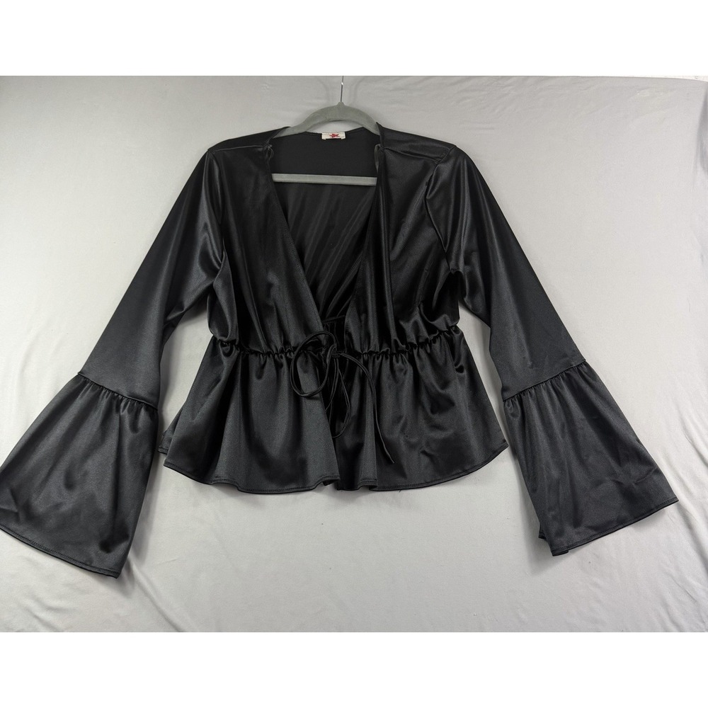 Blue Leopard brand black ls tie front shirt jacket, women's 2x, flared sleeves